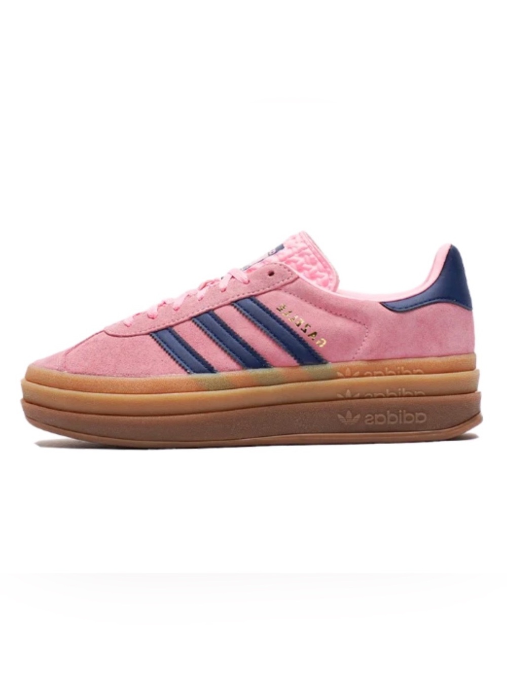 adidas Pink Suede Platform Sneaker with Navy Stripes